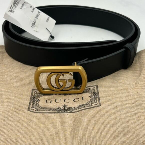 Men's Gucci double G black leather belt size 90 cm/36 inches made in Italy - Picture 4 of 12